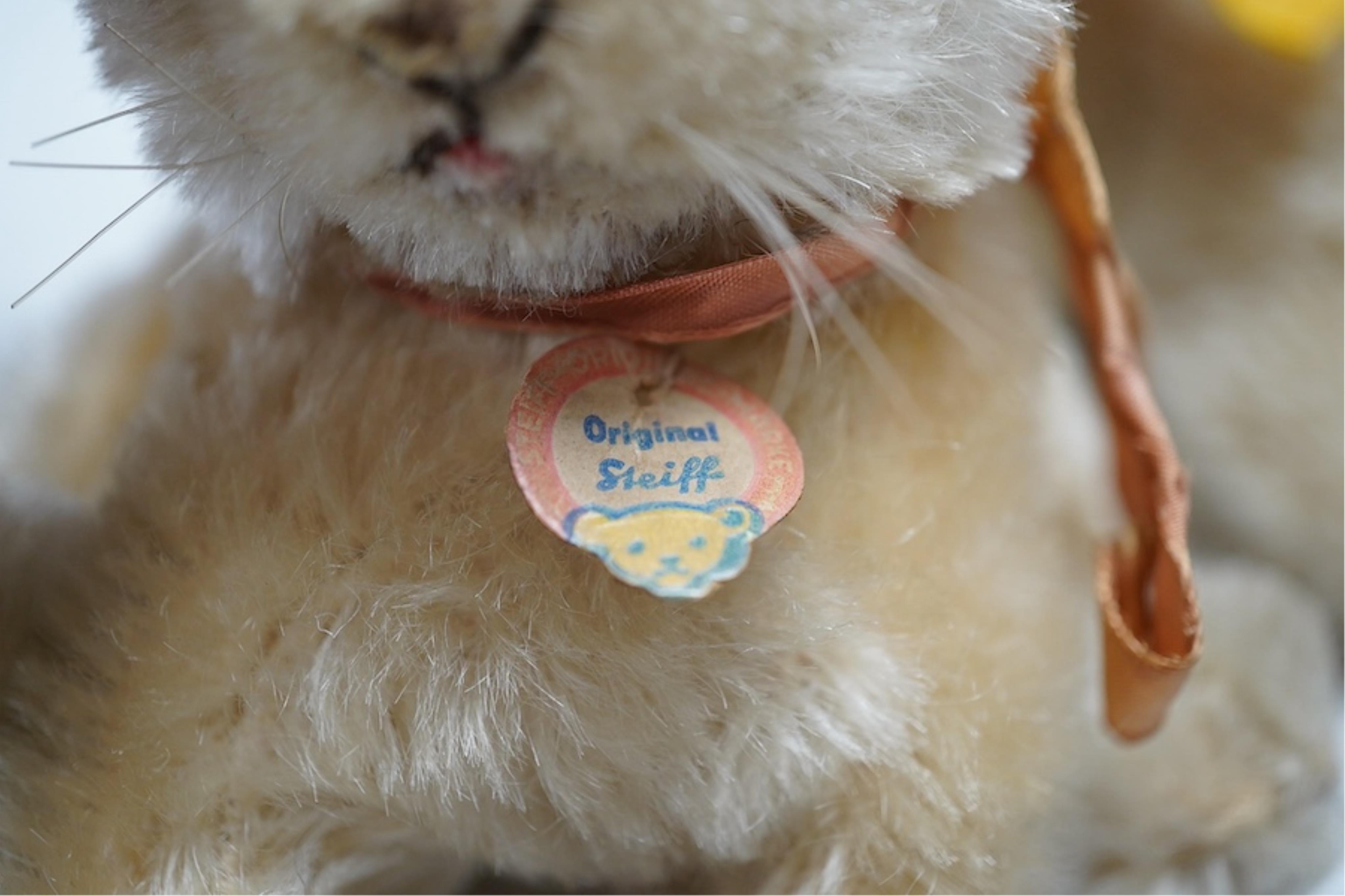 Five Steiff yellow tag animals including a 'Peky', a lamb and a rabbit. Condition - fair